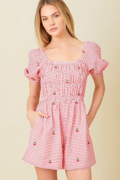 Cherry Picked Gingham Romper