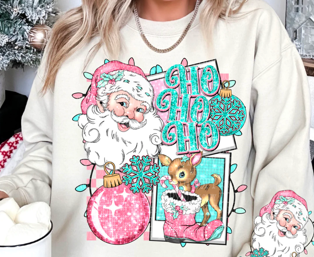 Ho Ho Ho Pink & Blue Santa Print ~ Adult Unisex