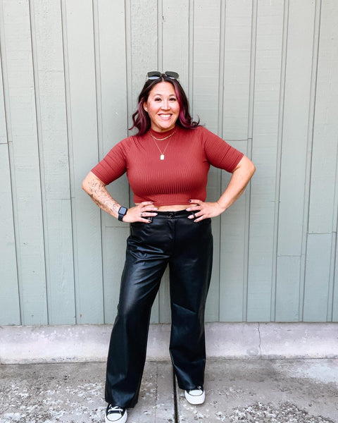 Faux Leather Wide Leg Pants