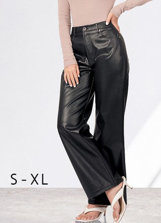 Faux Leather Wide Leg Pants