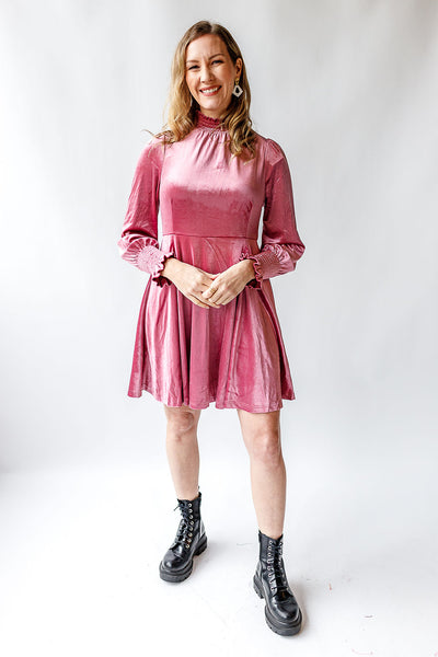 Velvet Crush Dusty Rose Mini Dress